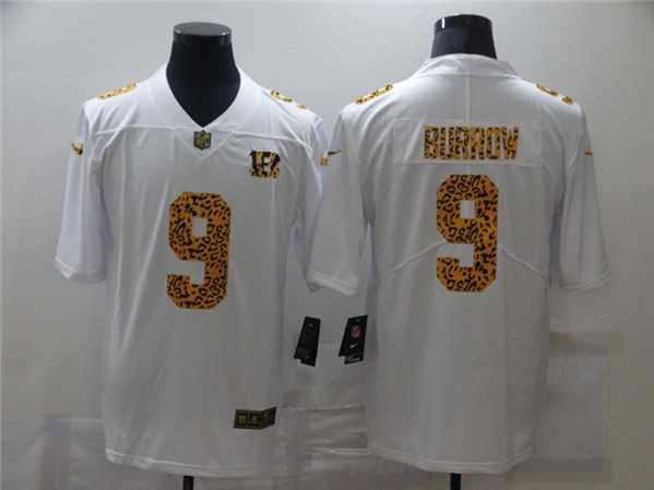 Men%27s Cincinnati Bengals #9 Joe Burrow 2020 White Leopard Print Fashion Limited Stitched Jersey Dzhi